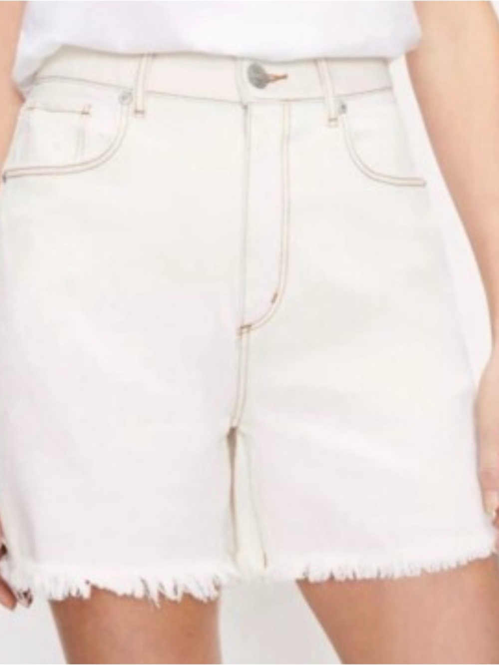 LOFT White High-Rise Denim Shorts with Frayed Hem